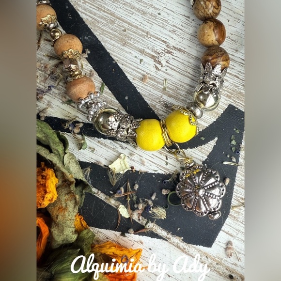 Yellow and Brown Beaded Bracelet with Bohemian Charm - Picture 2 of 3